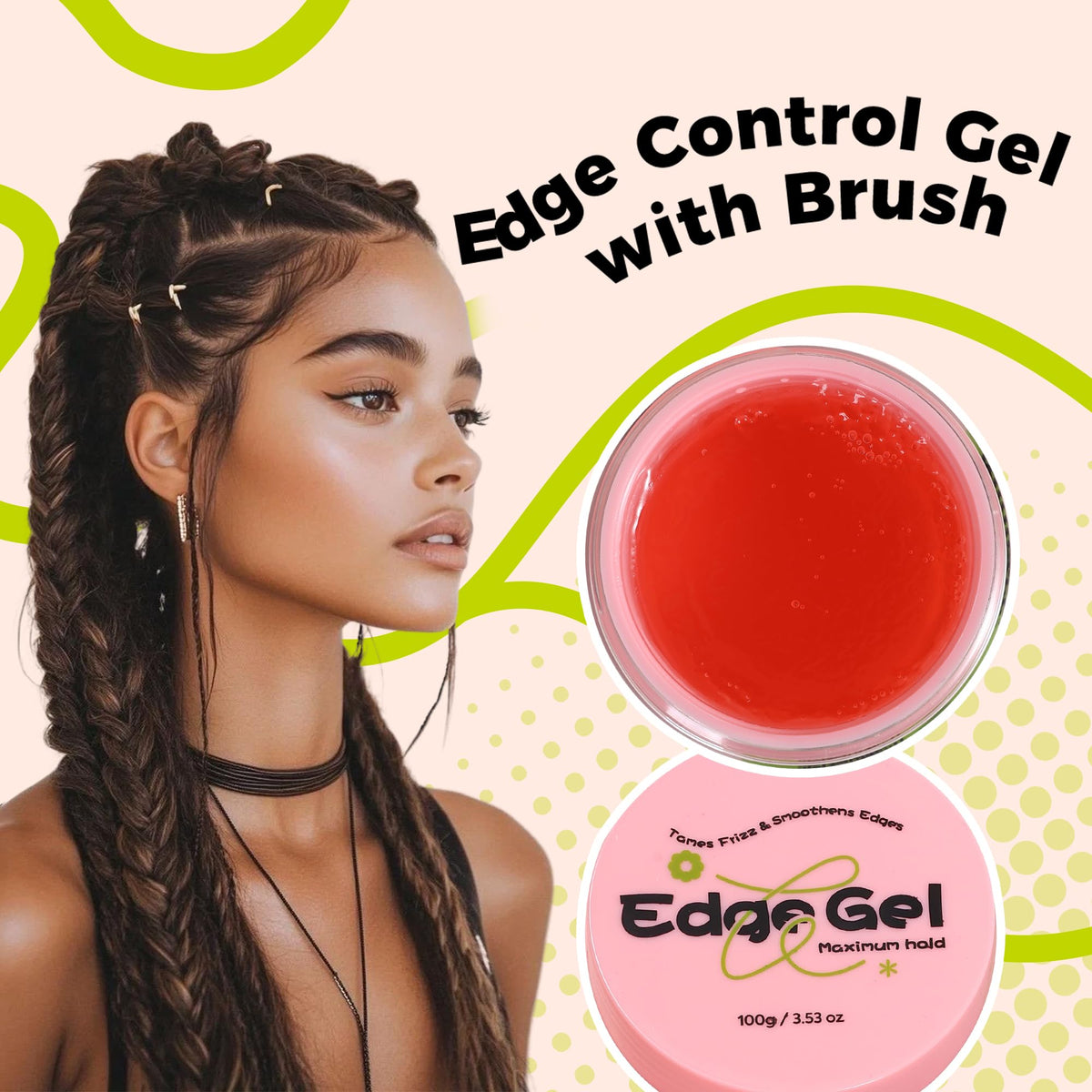 immetee Edge Control Gel with Brush, Hair Styling Gel Flyaway Hair Tamer for Afro Hair.（100g,3.52 oz） (Purple-Grapes)