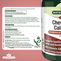 Natures Aid Chewable Calcium, 400 mg with Vitamin D3, 60 Tablets (for the Maintenance of Normal Bones and Teeth, Vegan Society Approved, Made in the UK)