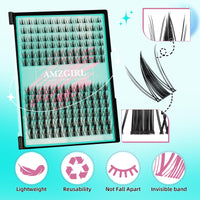 AMZGIRL LASH Manga Lash Clusters Kit 144PCS Fairy Eyelash Extension Kit with Bond and Seal, Invisible Lash,Glue Remover and Tweezer (8-16mm Kit)