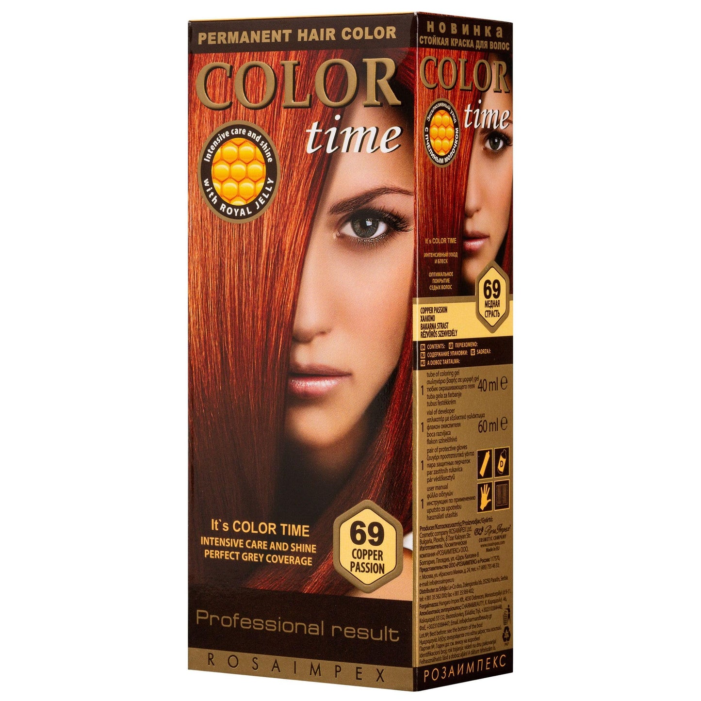 Color time COLOR TIME | Permanent Gel Hair Dye Passionate Copper Color 69 | Enriched with Royal Jelly and Vitamin C | Permanent Hair Color | Covers Gray Hair | 100 ML