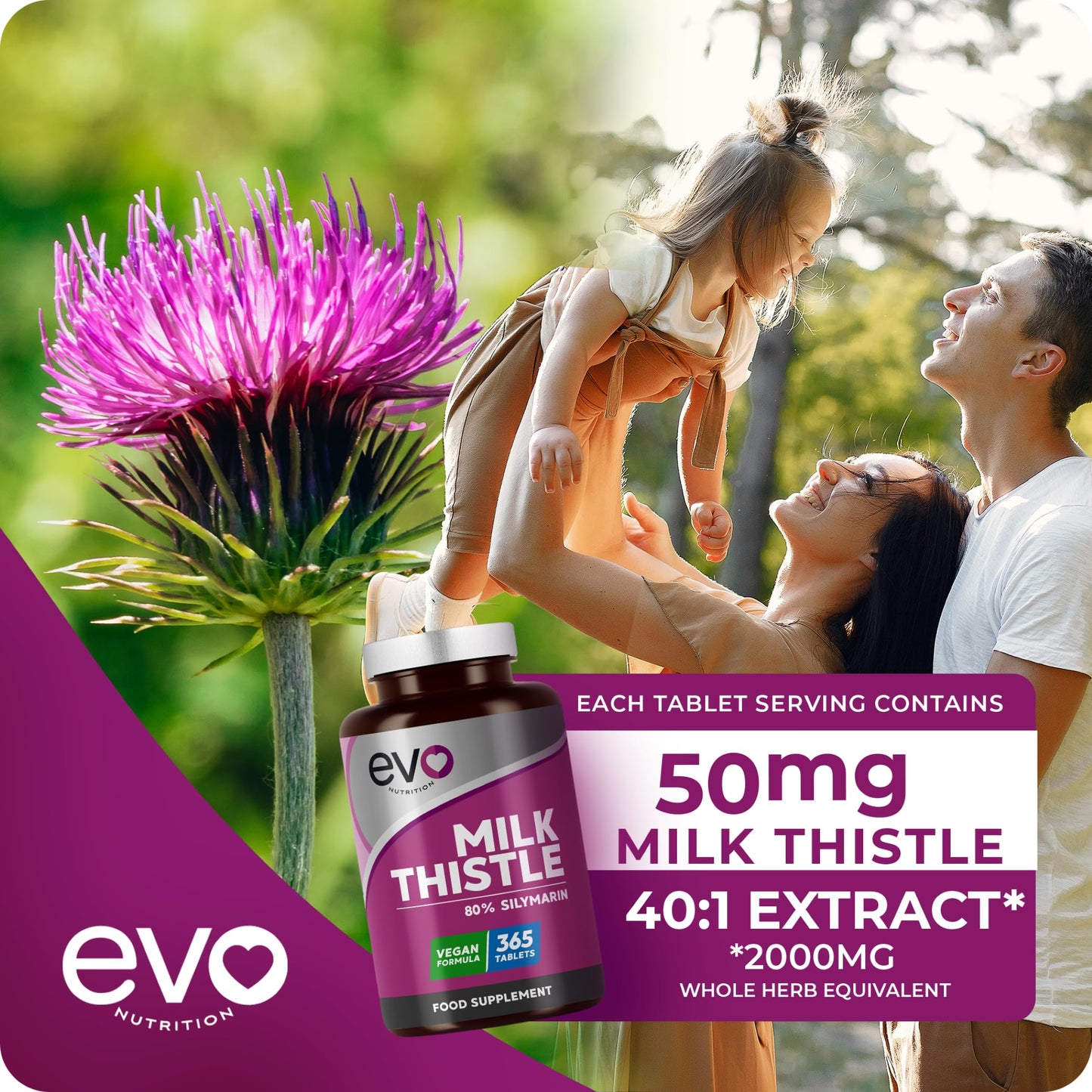 EVO NUTRITION EVO Nutrition Milk Thistle, 80% Silymarin, 365 Vegan Tablets