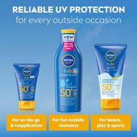 Beiersdorf NIVEA SUN Kids Protect & Care SPF 50+ Lotion (200ml), Moisturising Sun Cream Protects Delicate Skin Against Sunburn and Long-Term UV Damage, Fast-Absorbing No White Cast Sun Lotion