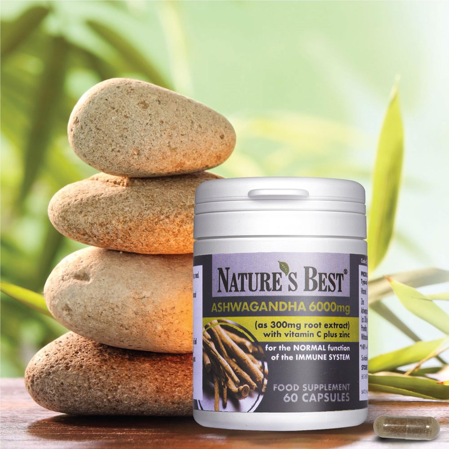 Ashwagandha 6000mg with 5% withanolides, Key ‘Actives’ | for Normal Psychological Function/Normal Function of The Nervous System |60 Vegan Capsules 1-a-Day, 2 Month’s Supply | UK Made