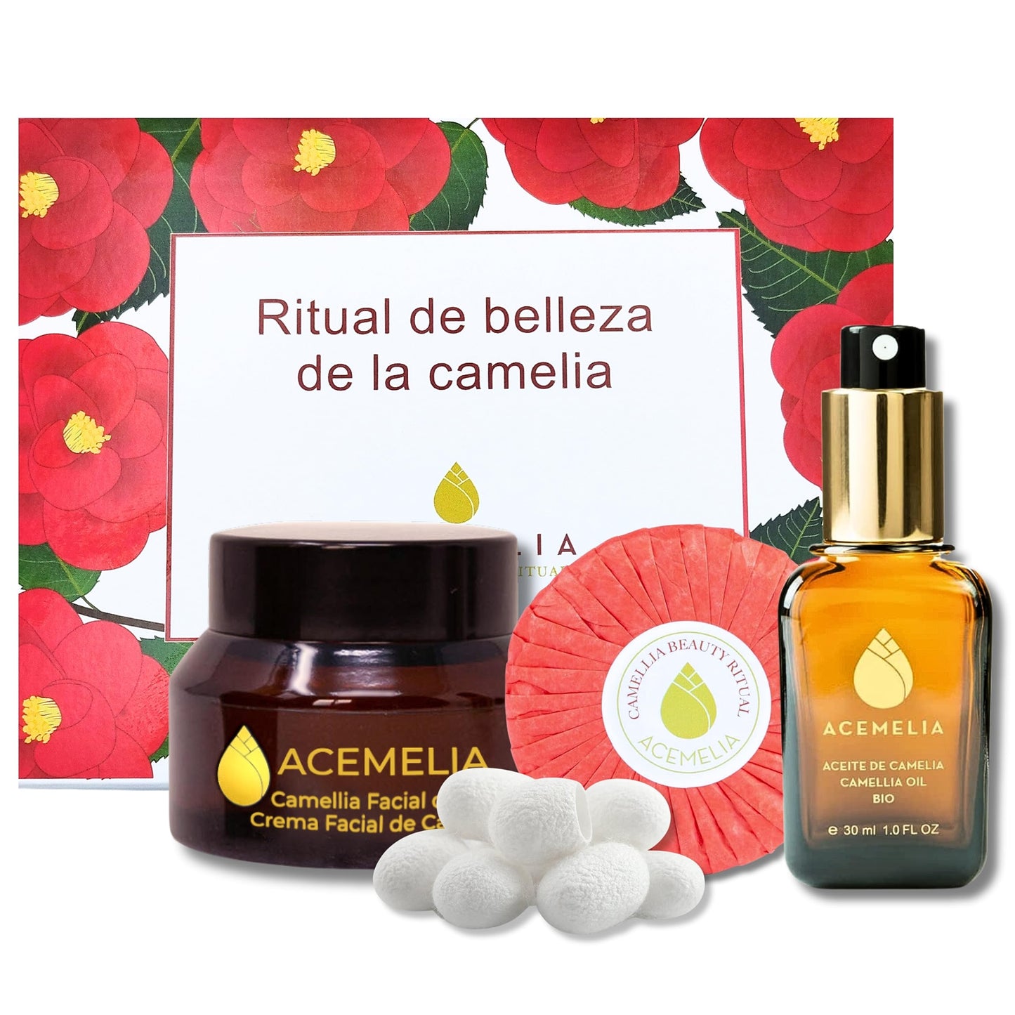 Acemelia Camellia Beauty Ritual Pack | Japanese SAHO Ritual with Camellia Oil Products | Facial Beauty Kit | Luxury Cosmetics Pack | Complete Facial Routine | Original Gifts for Women