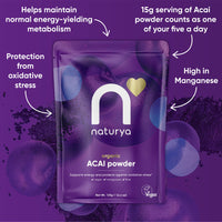 Naturya Organic Açaí Powder - Wild-Harvested from Amazonian Açaí Palms, Rich in Manganese & Vitamin A, High in Fibre, Antioxidant Superfood, Gluten-Free, Vegan - 125g Pouch