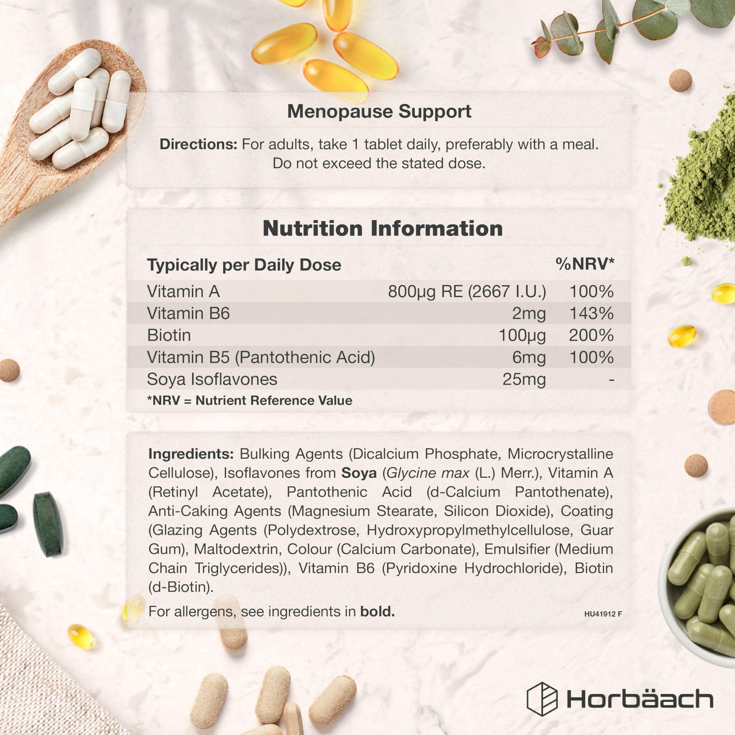 Horbäach Menopause Supplements for Women | Perimenopause & Menopause Support Complex | 180 Vegan Tablets - 6 Month Supply | with SOYA Isoflavones & Vitamin B6 | by Horbaach