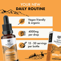 Love Mushrooms Organic Cordyceps Mushroom Supplement 4,000mg per 1ml | High Strength Liquid Drops 30ml for Natural Energy & Endurance | Vegan, Plant Based Food Supplement, UK Made, Sweet Taste