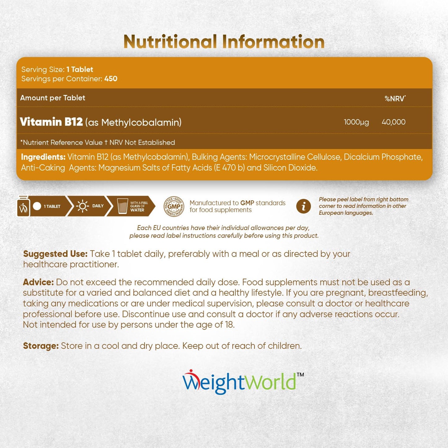 Vitamin B12 Tablets High Strength – 1000mcg Vegan B12 Supplement – 450 Pure Methylcobalamin Tablets (14+ Months Supply) – Tiredness and Fatigue Tablets – Immunity Supplements – GMP Approved