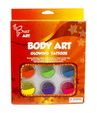 Buzz Toys Body Art Tattoos - Glow – Neon Glitter Tattoo Kit with 6 Bright Colours, Long-Lasting Temporary Body Art for Kids & Adults, Easy to Apply