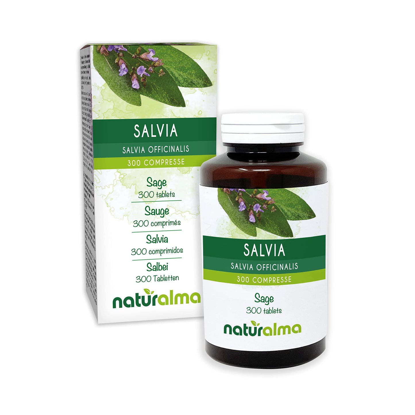 Sage (Salvia officinalis) Leaves NATURALMA | 150 g | 300 Tablets of 500 mg | Food Supplement | Natural and Vegan