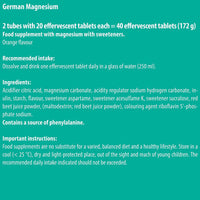 Magnesium 200 mg - 2 x 20 effervescent Tablets - Orange Flavor - T&D Pharma German Magnesium - Made in Germany