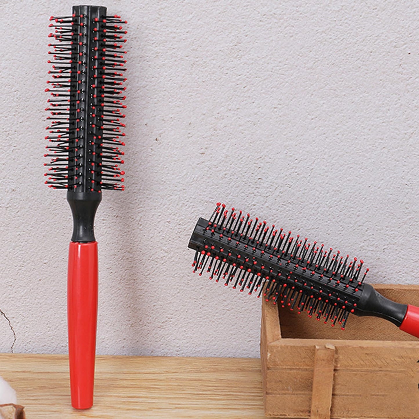 Professional Quiff Roller Round Hair Brush with Red Rubber Grip Handle - Slick Back Hair Brush, Curly Hairs Brush Ideal round hairs brushs for men and Barbers