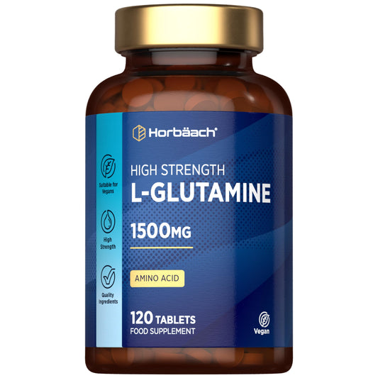 Horbäach L-Glutamine Tablets 1500mg | 120 Count | High Strength Amino Acid | Suitable for Vegans and Vegetarians | By Horbaach
