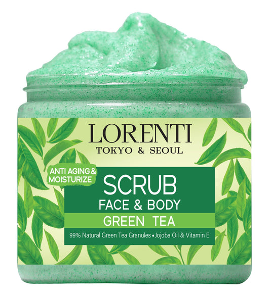 LORENTI TOKYO & SEOUL Lorenti Green Tea Scrub 500 ML Face & Body | Jojoba Oil & Vitamin E Anti Celulite, Anti Aging Smoother & Moisturizes