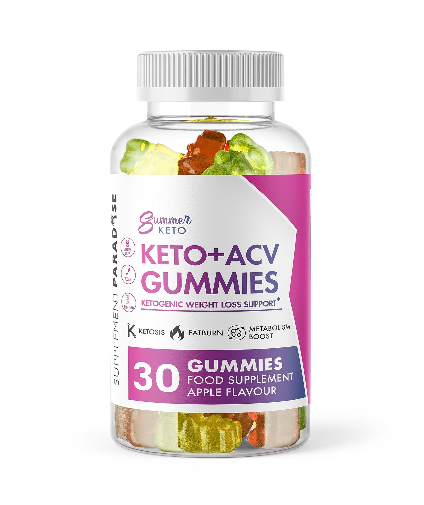 SUPPLEMENT PARADISE Summer Keto + ACV Gummies Vegetarian/Vegan 1 Month Supply