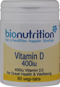 Bio Nutrition Vitamin D 10µg (400iu) : Vitamin Well-Being Supplement : 90 vegi-tabs