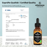 Vitamin A Drops 5000 IU High Strength per Daily Dose, Retinol Liquid & Vegan, 50 ml (1700 Drops), Natural Food Supplement Without Additives, High Bioavailability