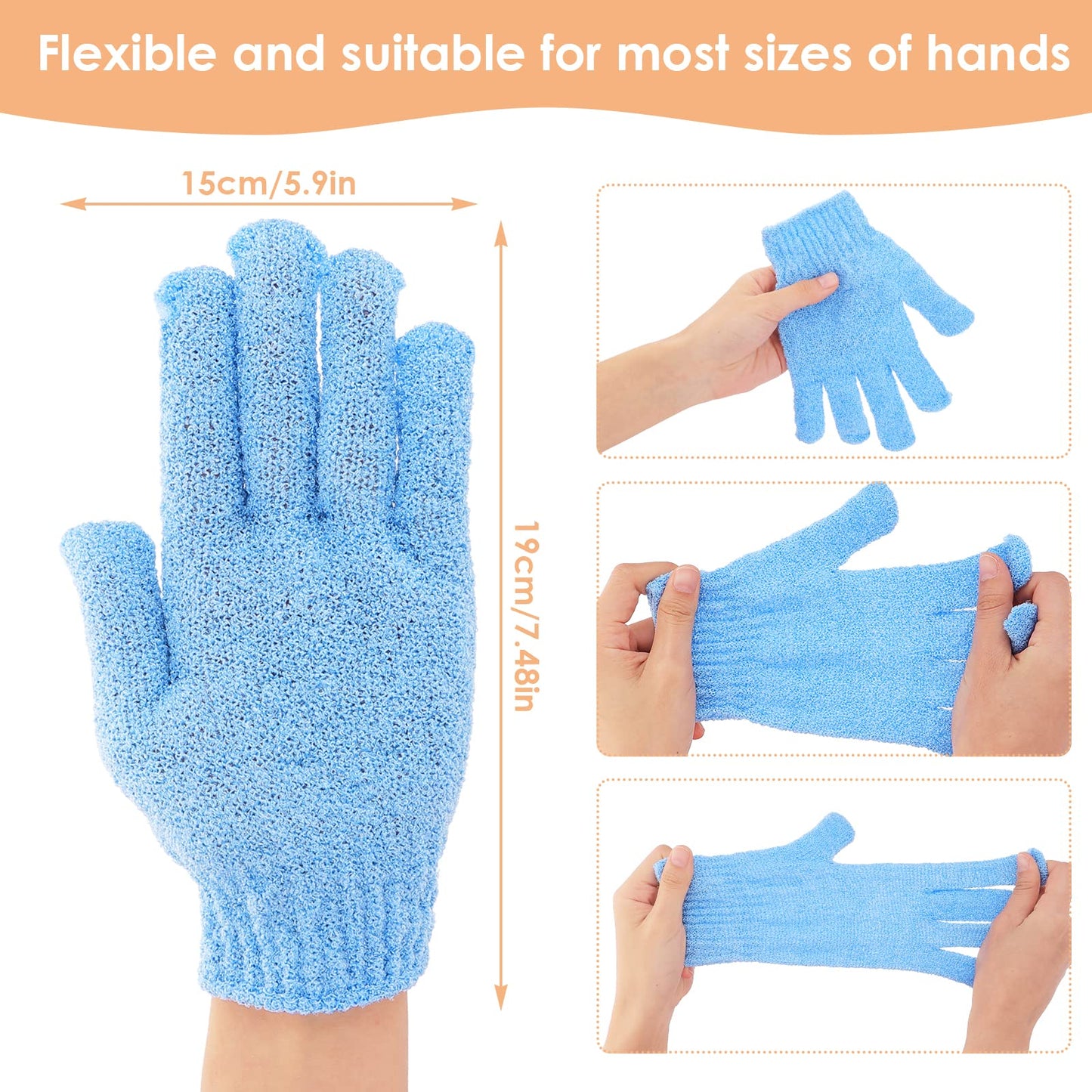 Sibba 2 Pair Bath Gloves for Shower Natural Loofah Exfoliating Wash Gloves for Body and Face, Dead Skin Remover, Double Sided Microfibre Shower Body Gloves for Adults and Kids