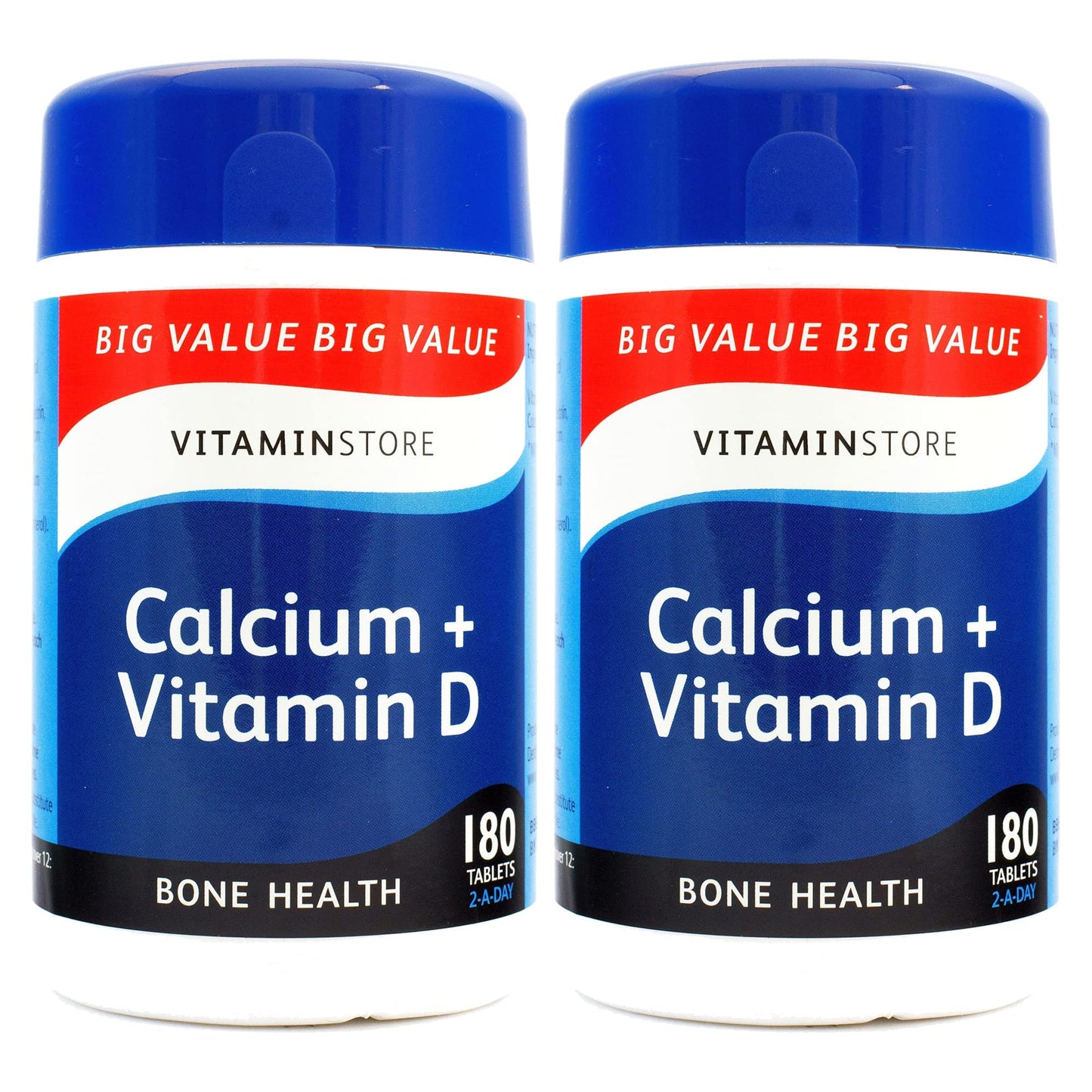 Vitamin Store Calcium + Vitamin D Food Supplement, 180 Tablets per Tub, Pack of 2 Tubs, 6 Months Supply