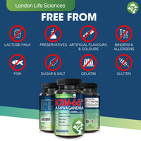 LONDON LIFE SCIENCES London Life Sciences® Organic Vegan Ashwagandha KSM-66® 90 Capsules - (Highest Concentration) 2000mg Servings & 5% Withanolides - Best Bioavailability Enhanced KSM 66 + Withania Somnifera (Made in UK)