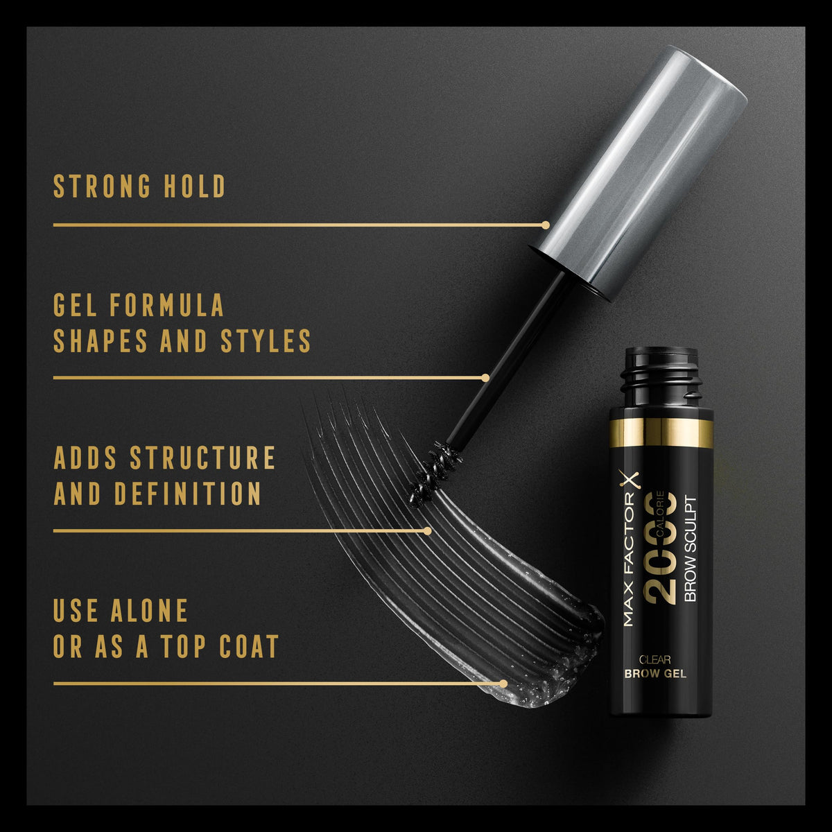 Max Factor 2000 Calorie Volumising Brow Sculpt Gel, Long-Lasting, Plumped & Fuller-Looking Brows, Waterproof, Smudge-Proof, Shapes & Intensifies, 001 Dark Blonde, 4.5ml