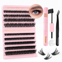 Sixstarhair Eyelashes Individual Kit 60D+80D Cluster Lashes with Tweezers and Lash Bond and Remover Kit Thick Clumpy Lashes Individual Cluster 8-16mm Fluffy Lash Extensions Diy at Home