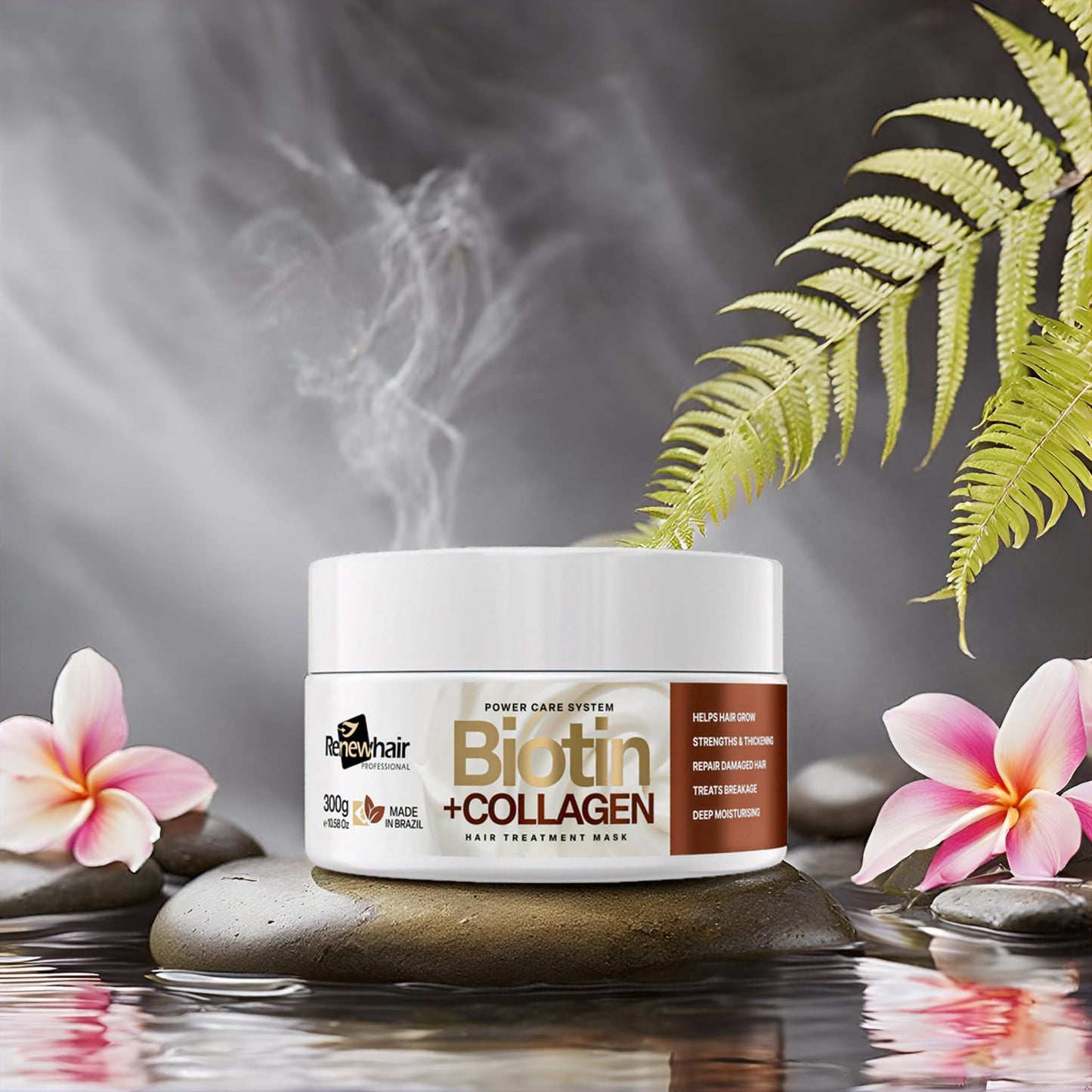 Renew Hair Professional Biotin And Collagen Hair Mask Helps Hair Grow Deep Conditioner for Thick Coarse Hair - Repair Product for Coloured Dry Damaged Curly Wavy,Vegan 300gr