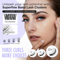 BEYELIAN Cluster Lashes, D+ Curl Individual Lashes, 168 Pcs Cluster Eyelash Extensions 0.07mm 10-16mm Mixed DIY Lash Clusters Reusable Super Thin Black Band Eyelashes at Home (Twin Flowers)