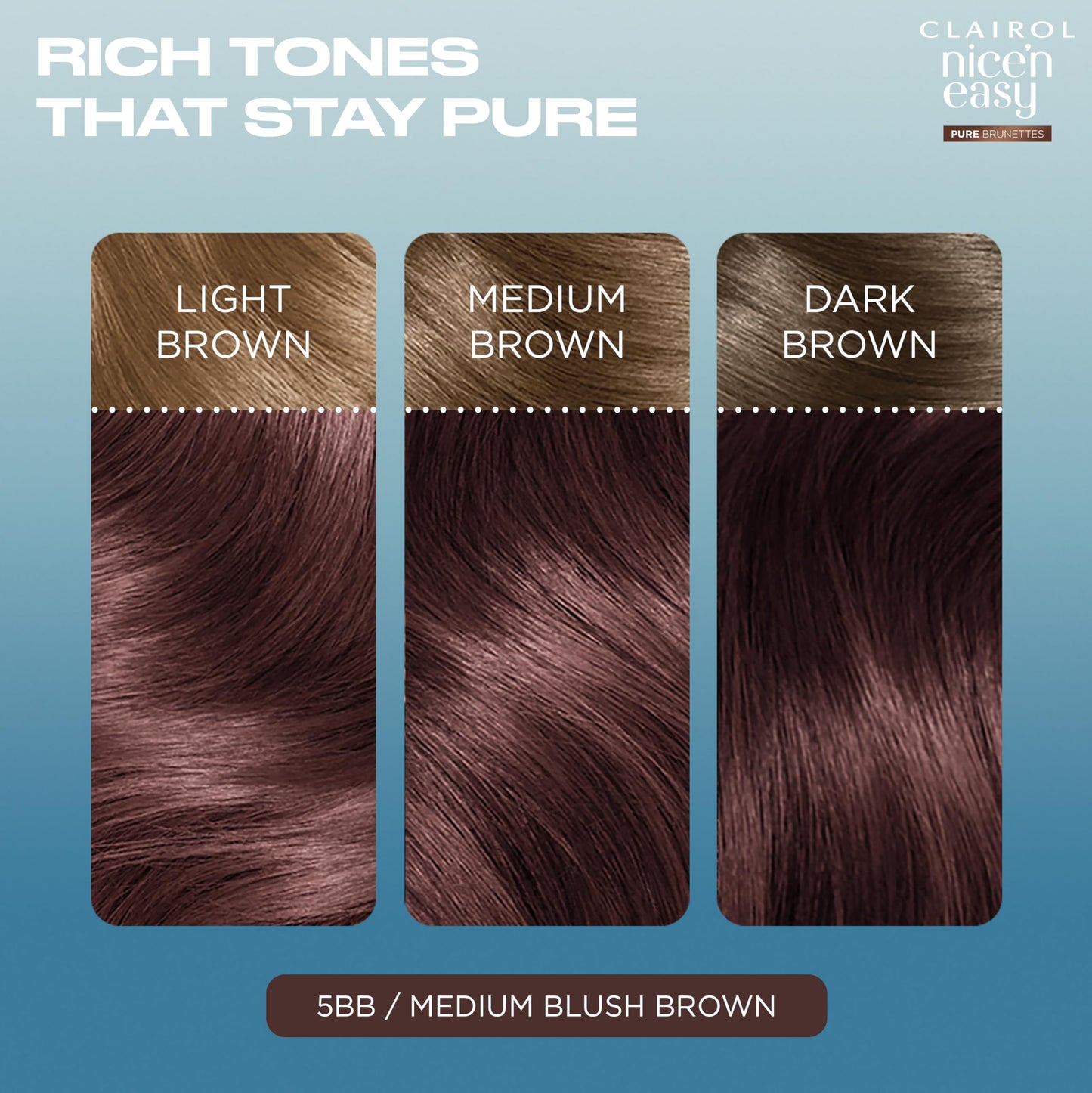 Clairol Nice n’ Easy Pure Brunettes Hair Colour | Pure and Rich Brown Tones | Smooth, Natural Hair Colour | With Pre-Colour Serum | 100% Grey Coverage | 5BB Medium Blush Brown| Permanent Hair Dye