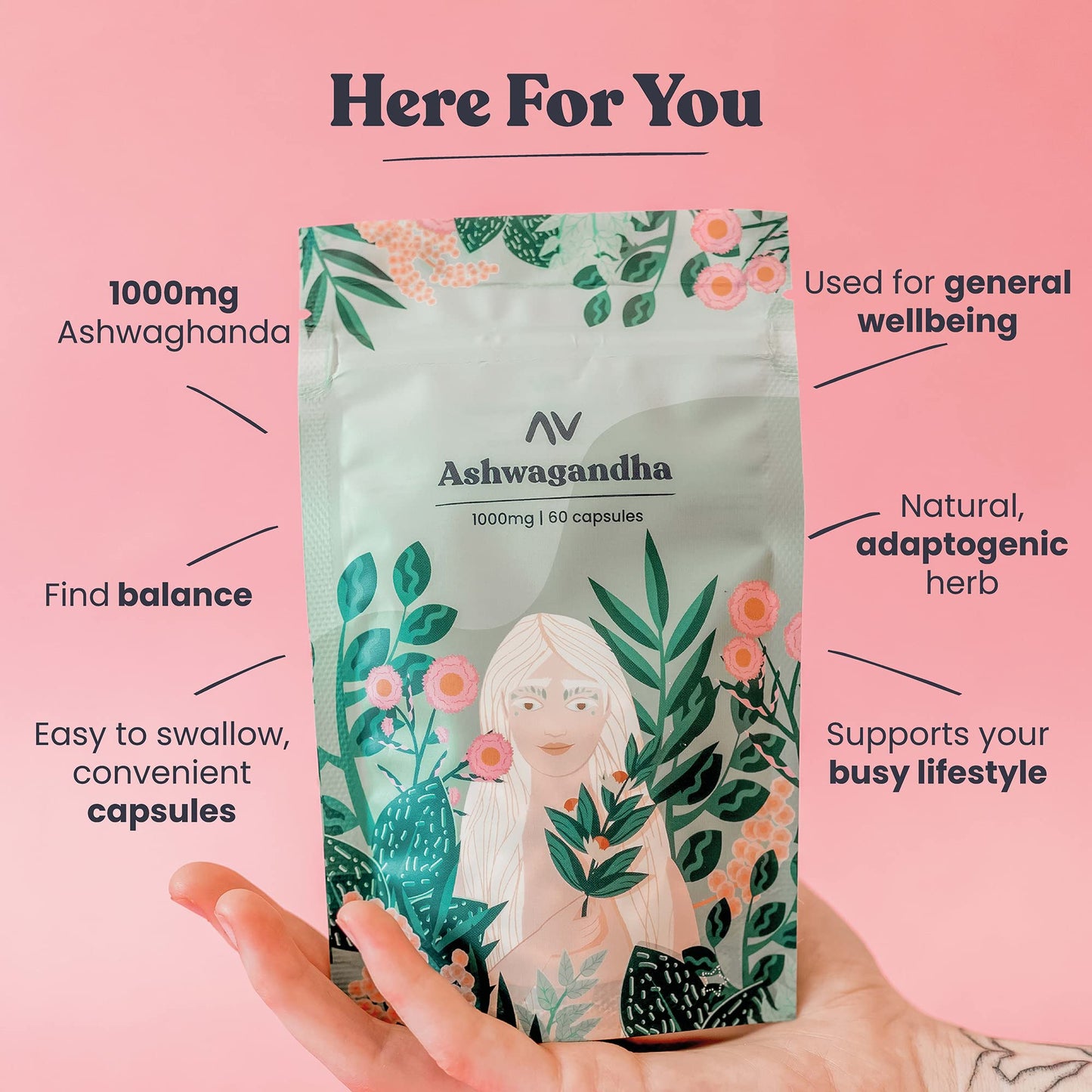 Our Remedy Ashwagandha Capsules for Women 1000mg with Black Pepper for Fast & Effective Absorption — Made by Women, for Women! Natural, Vegan & Plastic Free — 60 One-a-Day Tablets