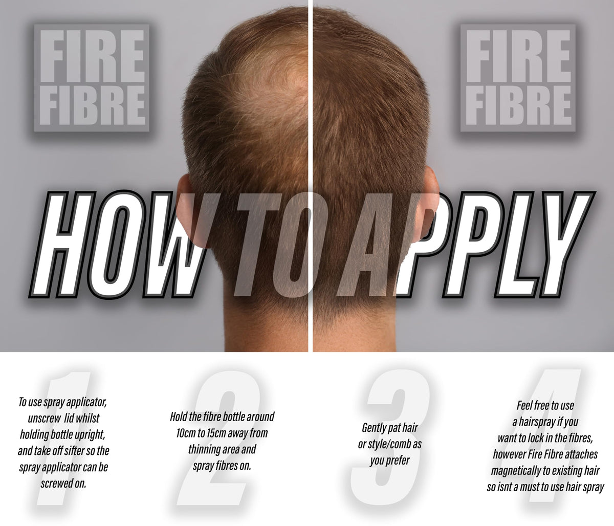 Fire Fibre Hair Fibres for Thinning Hair Undetectable & Natural - 28g Bottle - Completely Conceals Hair Loss Instantly - Hair Thickener & Topper for Fine Hair for Men & Women (Black)