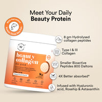 Wellbeing Nutrition Beauty Collagen with Hyaluronic Acid | Collagen Supplements for Women & Men | Collagen Powder with Biotin and Vitamins for Skin Radiance & Anti-Aging | 250g - Mango Peach Flavor