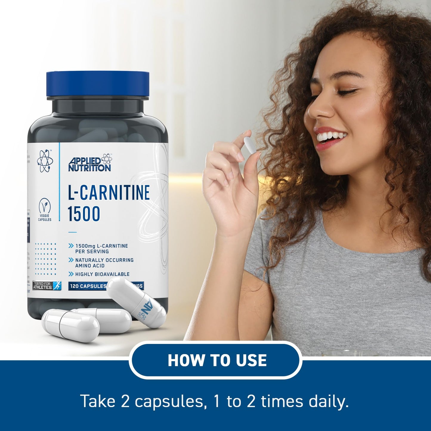 Applied Nutrition L-Carnitine 1500mg - Carnitine Supplement Premium L-Tartrate Form, High Strength, Energy Boost & Weight Management (120 Capsules - 60 Servings)