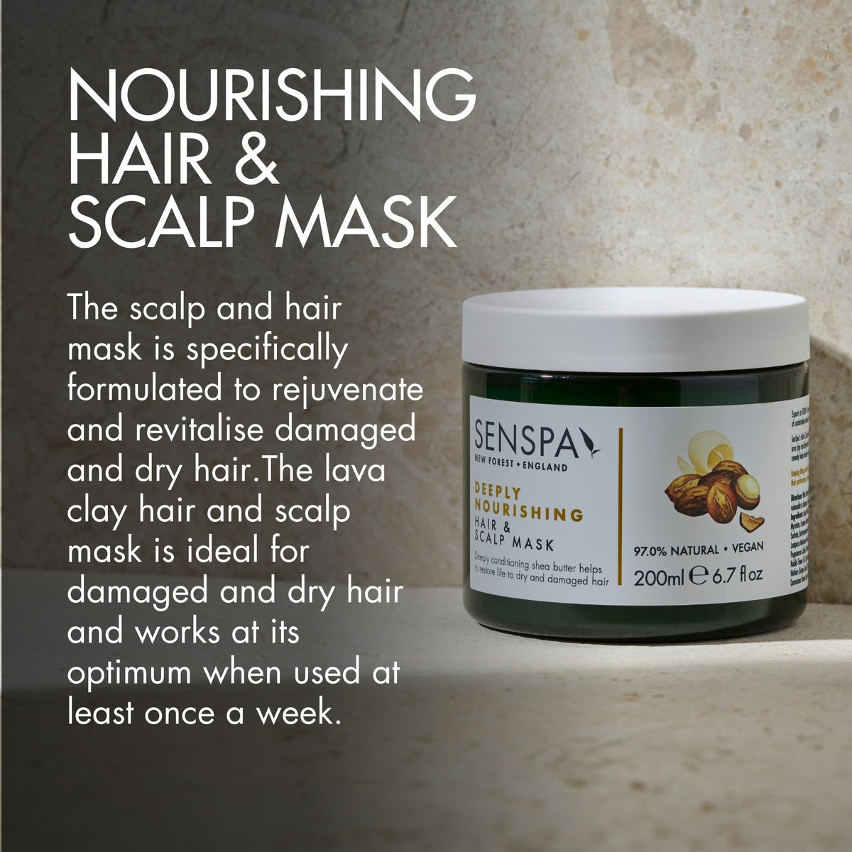 SenSpa Deeply Nourishing Hair & Scalp Mask - Vegan Deep Conditioning Treatment, Hair Masks for Dry Damaged Hair with Shea Butter, Coconut Oil & Abyssinian Oil, 97% Natural & Paraben Free - 200ml