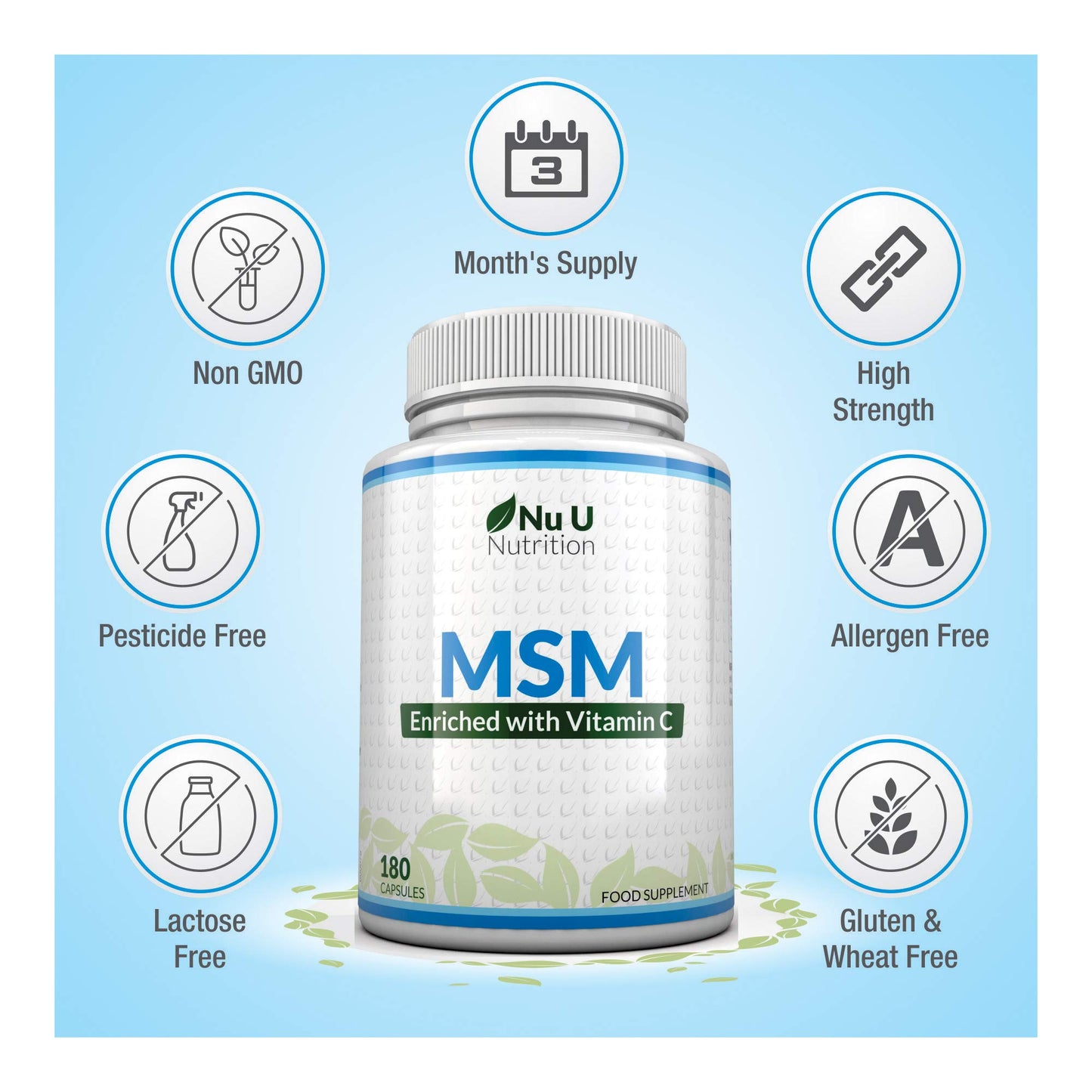 MSM 1200mg - 180 Capsules - 3 Month Supply - Methylsulfonylmethanethane with Added Vitamin C and Selenium - High Strength MSM