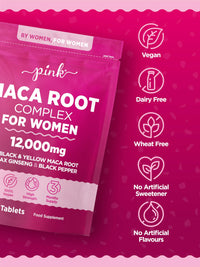 Maca Root Capsules for Women 12,000mg | High Strength Black & Yellow Maca Root with Panax Ginseng and Black Pepper | Botanical Supplement to Support Women's Health | by PINK