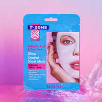 T-Zone Salicylic Acid & Tea Tree Shine Control Sheet Mask - Antibacterial Tea Tree and Exfoliating Salicylic Acid - Reduces Excess Oil, Promotes Clear Complexion, 20ml
