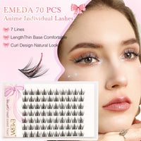 EMEDA Cluster Lashes Anime 70 Pcs DIY False Eyelashes C Curl Individual Lashes 11mm Manga Lashes DIY Eyelash Extensions Thin Band Natural Cluster Lash Kit (11mm)