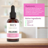 Beauty Dropz Hyaluronic Oral Skin Care Drops – Radiant Skin – Vitamin C – Plumping Support – Vitamin B5 / Vegan Liquid Supplement with Zinc & Glycerine – Berry Flavour – 60ml