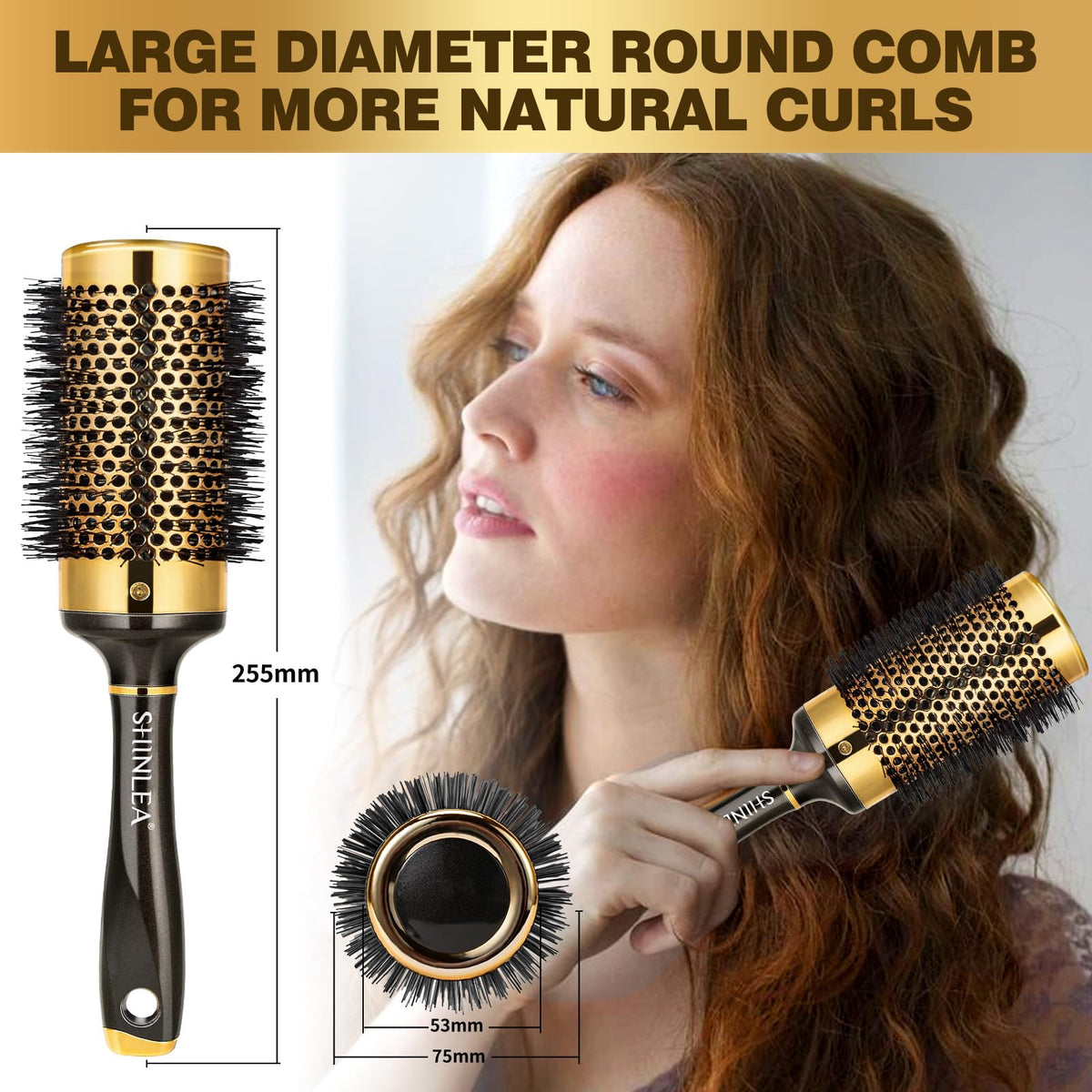 Hair Brush - SHINLEA Round Brush for Blow Drying 53MM Aluminium Curly Hair brush, Hairbrushes for Women Professional Curling, Hair Drying, Styling, Straightening and Shine
