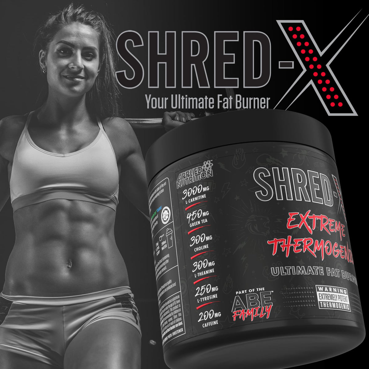 Applied Nutrition Shred X Fat Burner - ABE All Blak Everything Fat Burner, Thermo Weight Management (300g - 30 Servings) (Strawberry Kiwi)