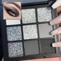 LYNTYAOU Black Smoky Eyeshadow Palette, Matte Glitter Eye Shadow Pallets, 9 Colour Grey Eye Makeup for Women, Cool Girl Eyeshadows Gothic Style, Highly Pigmented Gifts