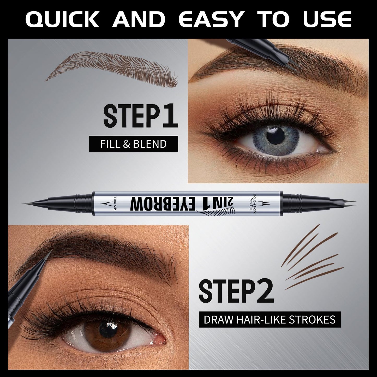 Oruagmel Eyebrow Pencil, Microblading Eyebrow Pen, 2-In-1 Dual-Ended Eye Brow Pencil with 2 Fork Tip & Precise Brush, Create Natural Hair-Like Brows, Waterproof, Last All Day, Shaping, Defined (Dark Brown)