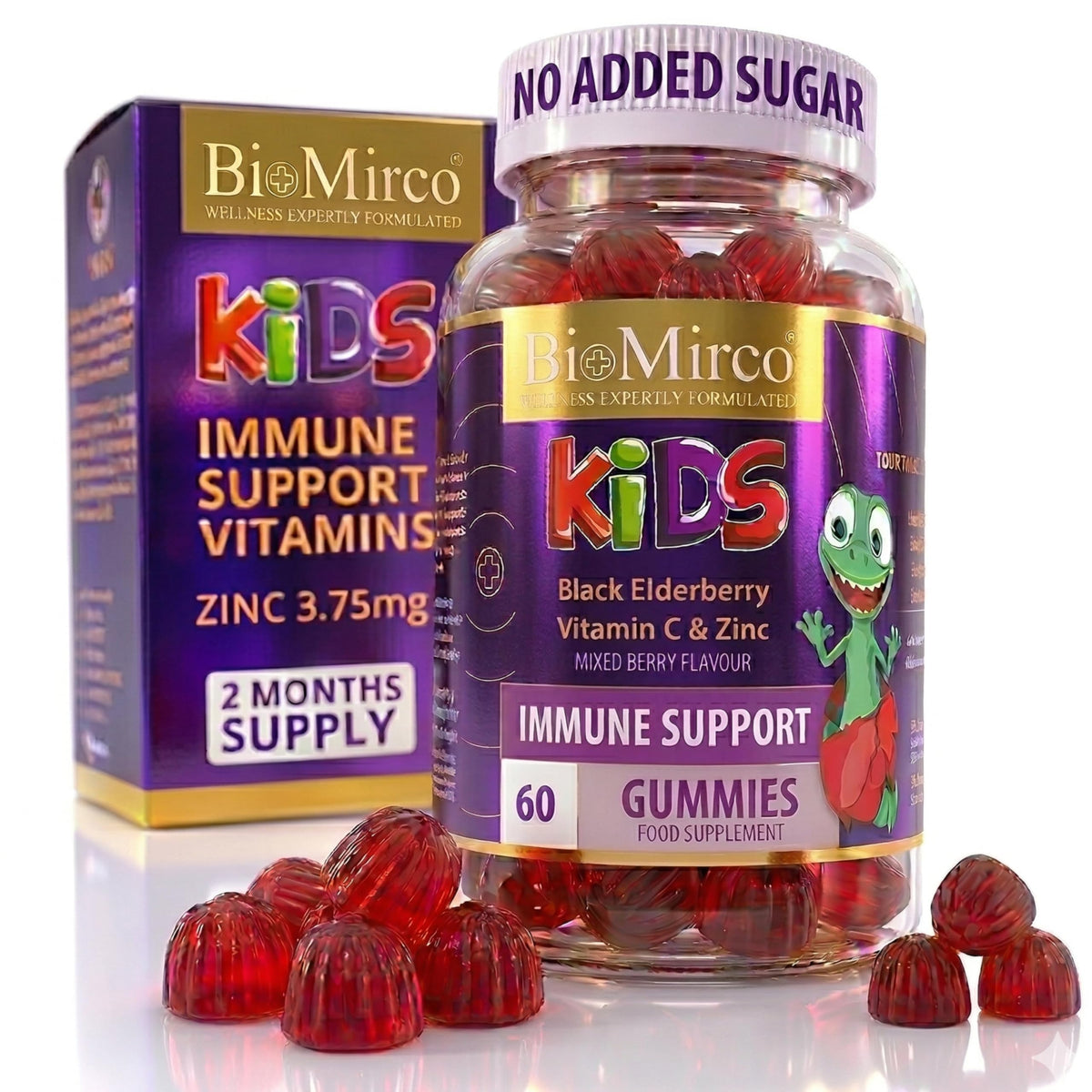 Bio Mirco BioMirco Kids Immune Support Vitamins, Zinc for Kids, Immune System Booster, Triple Immunity Gummies, Delicious Taste Children's Gummy with Vitamin C, Zinc and Natural Elderberry, Daily Immunity