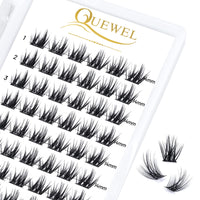 Cluster Lashes QUEWEL 72 Pcs Wide Stem Individual Lashes C/D Curl 8-16mm Length DIY Eyelash Extension False Eyelashes Soft for Personal Makeup Use at Home (Fluffy02-C-14)