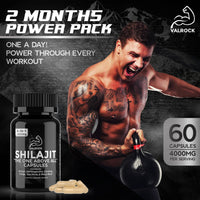 Valrock Shilajit 6-in-1 Capsules 4,000mg - 60 Days - Added Ashwagandha, Maca Root, Chaga, Ginseng & Sea Moss - High Strength Muscle Building & Performance Capsules for Men & Women