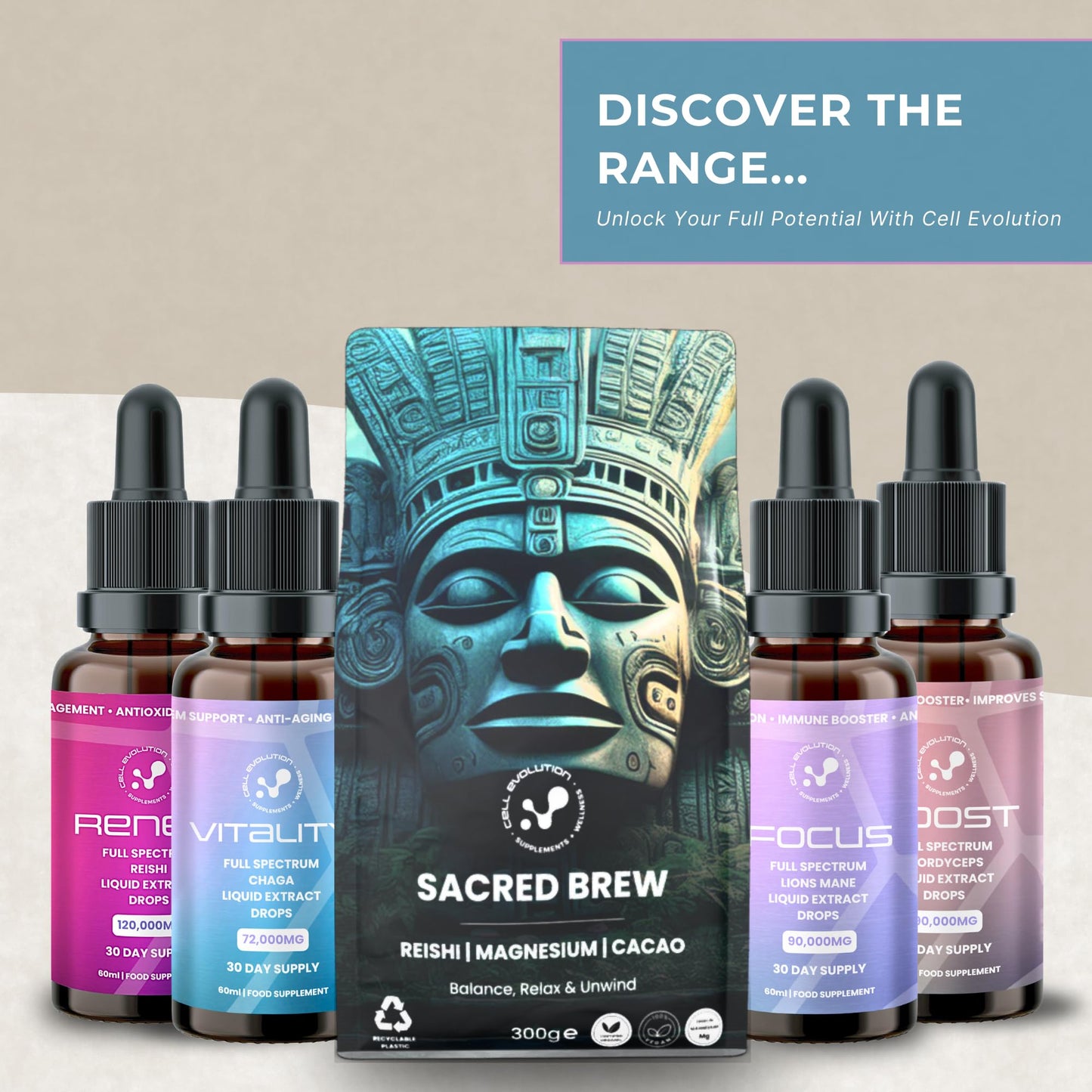 Cell Evolution Chaga Full Spectrum Liquid Mushroom Drops Supplement, Super Strength 72,000mg (15:1), Immune Support & Anti Aging, Natural & Suitable for Vegans & Vegetarians