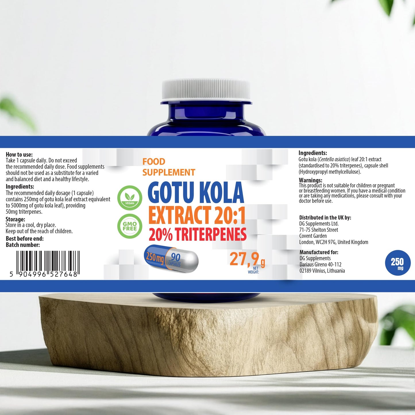 Hepatica Gotu Kola (Centella Asiatica) 5,000mg Equivalent | 250mg 20:1 Extract Standardised to 20% Triterpenes | 90 Vegan Capsules | 3-Month Supply | 3rd Party Lab Tested