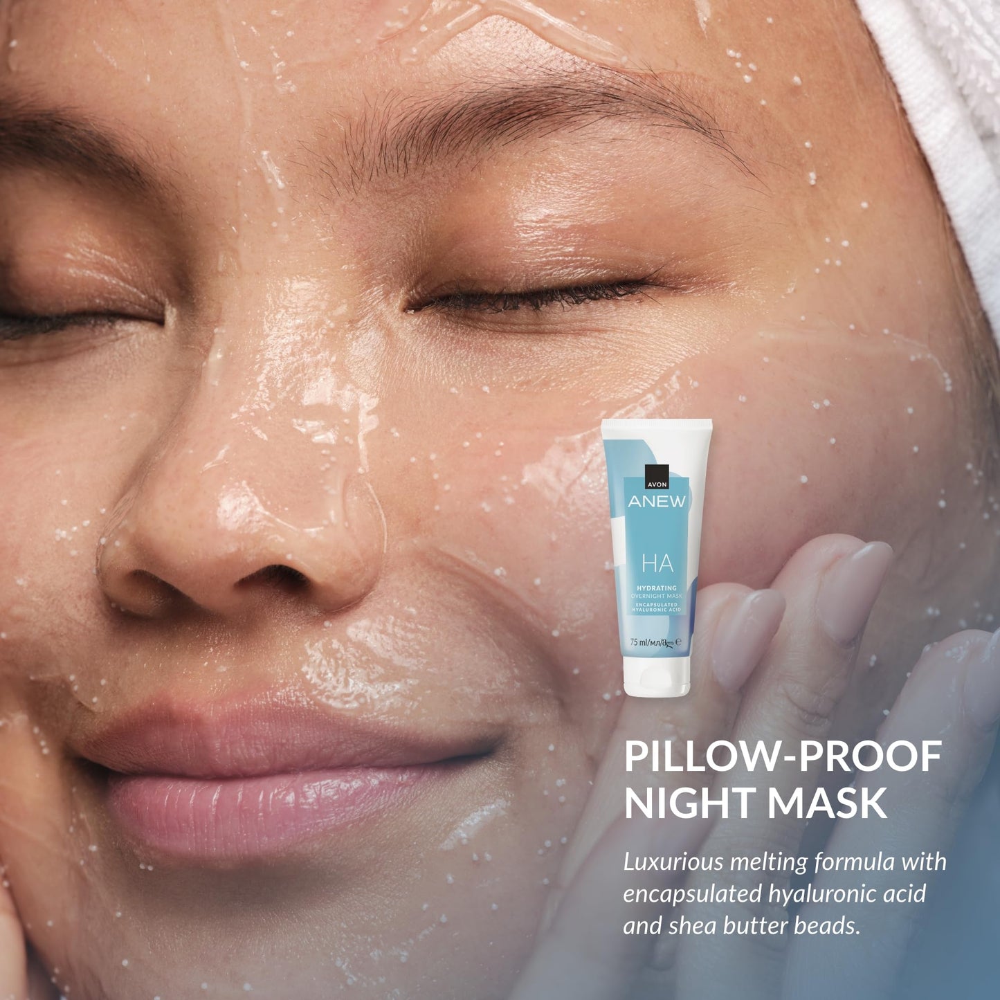 Avon Anew Hydrating Overnight Mask 75ml, Formulated with Hyaluronic Acid and Shea Butter to Boost Skin's Moisture and Reduce Fine Lines, Cruelty Free