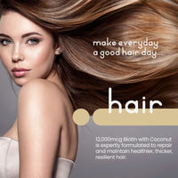 Biotin Hair Growth Vitamins, 12000 mcg Biotin Tablets, 365 Vegan Biotin Tablets, Support Hair Growth, Hair Skin & Nails Vitamins for Hair Loss for Women & Men, VitaBright Biotin Supplements + Coconut